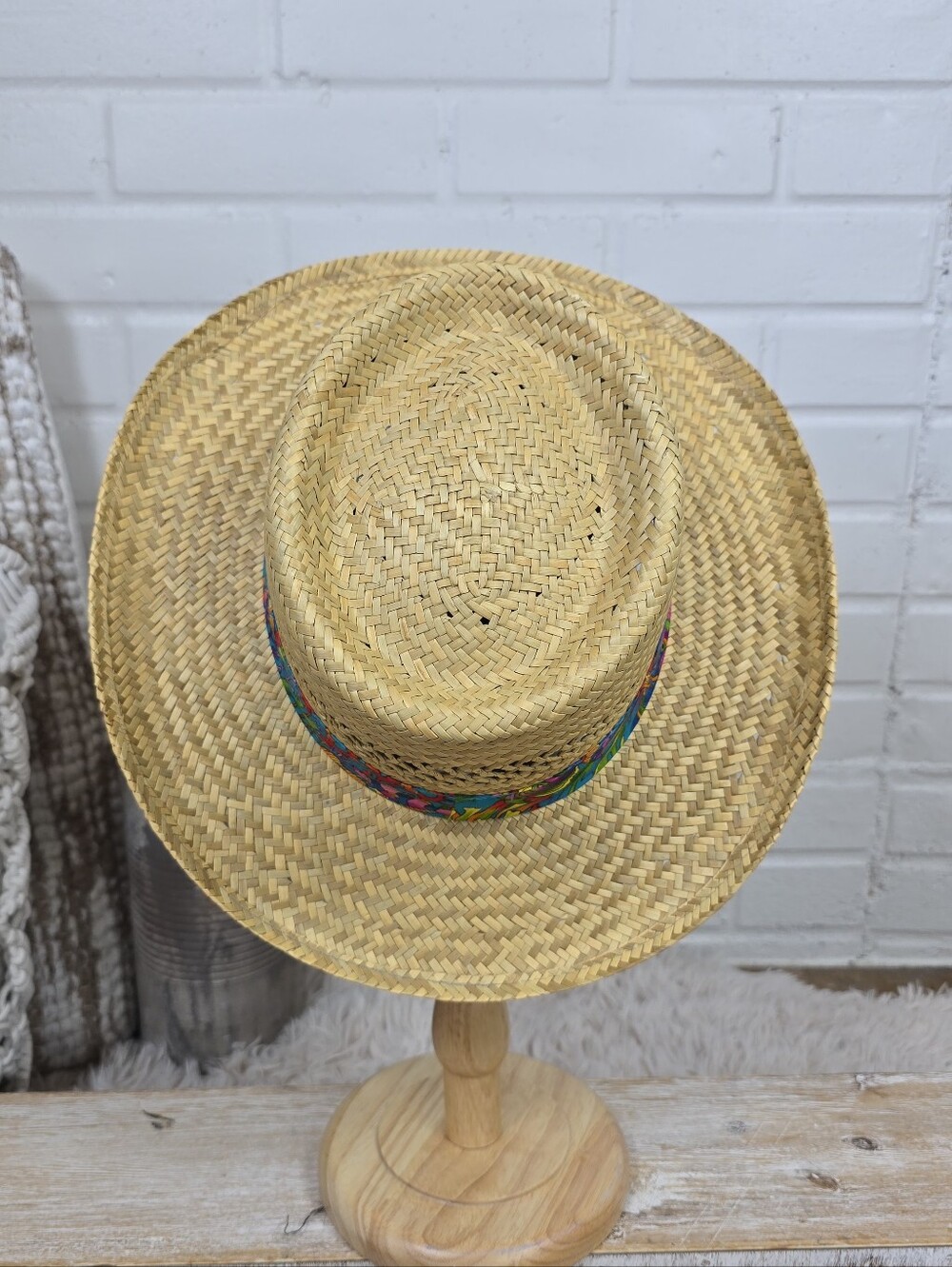 Vintage Summer Club Gambler Straw Sun Hat with Colorful Tropical Band Medium - Picture 5 of 10